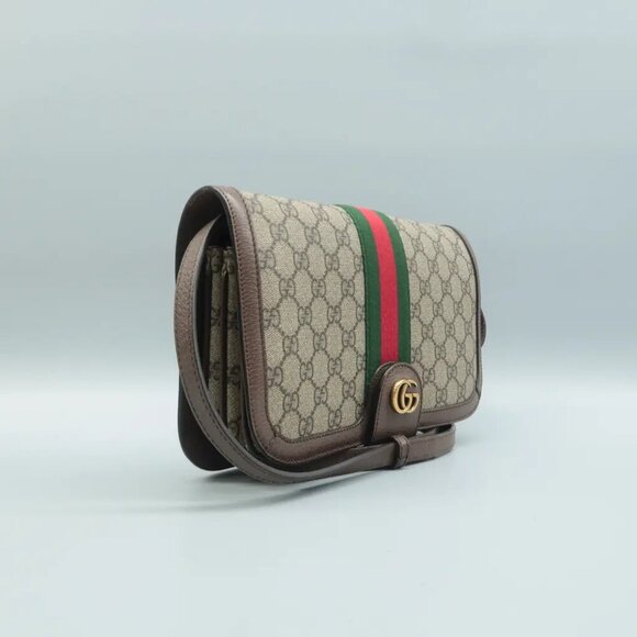 100% Authentic GUCCI Ophidia Brown Canvas Shoulder Bag - Picture 3 of 12